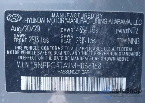 2021 Hyundai Sonata Se из США, поврежденный, VIN 5NPEG4JA1MH068168